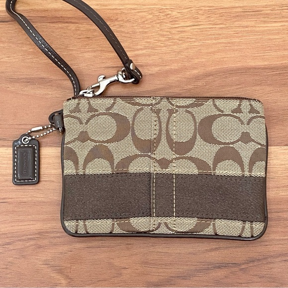 COACH Signature Stripe Brown Wristlet Wallet - Picture 4 of 9
